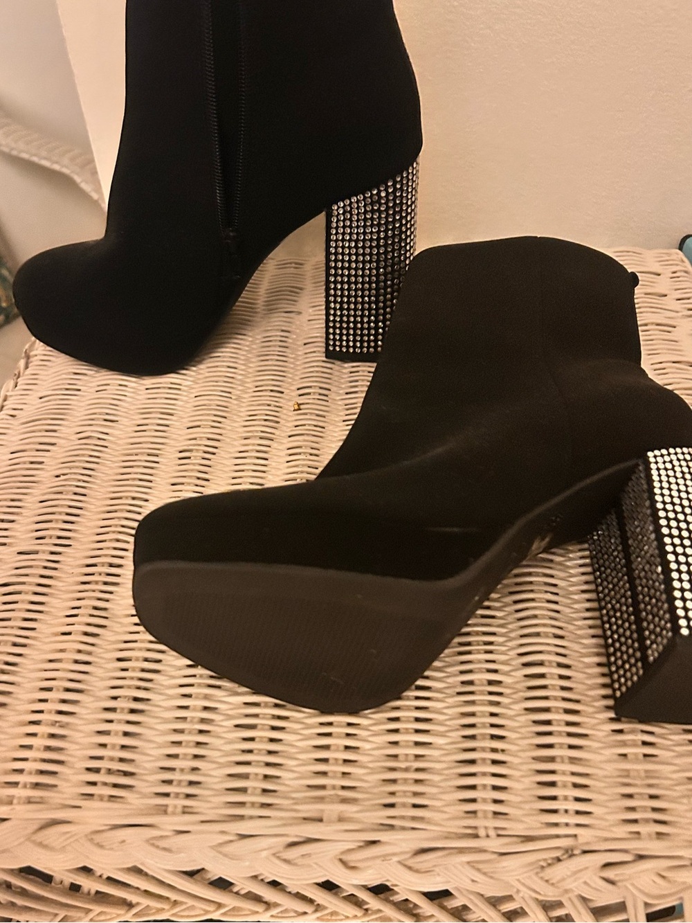 Report Black Ankle Booties with Crystal-Embellished Block Heel